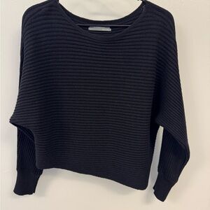 Anthropologie Black Crew Neck Sweater with Ribbed Texture